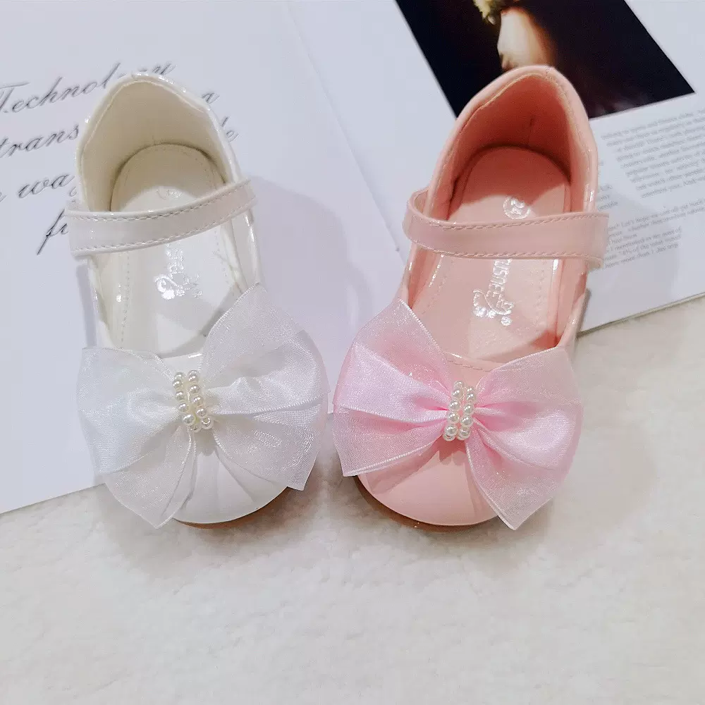 女童蝴蝶结公主鞋婚礼宴会礼服鞋1-8岁小皮鞋Girls Flower Shoes