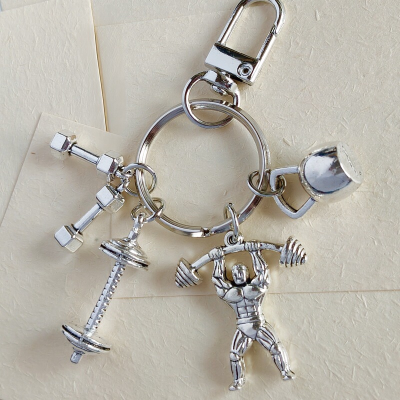 Gym Gift Keychain Pendant Barbell Dumbbell Kettlebell Keychain Men's Keychain Accessories