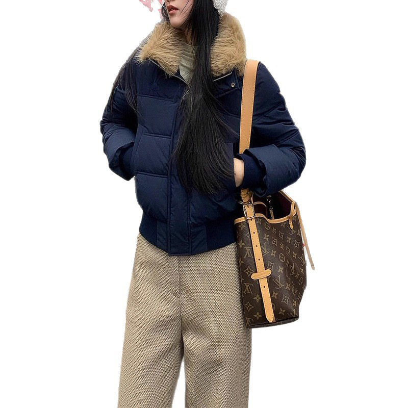 2025年冬季加厚保暖藏青色可拆卸毛领羽绒服女短款小个子外套上衣|undefined