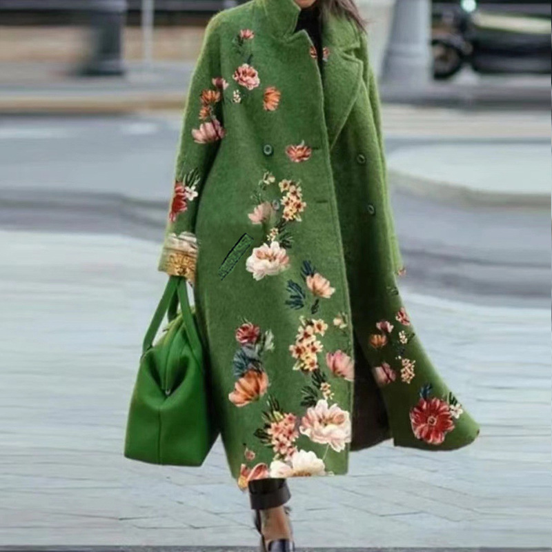 8753 nuevo estilo 2025 otoño europeo y americano comercio exterior transfronterizo ropa de mujer Amazon abrigo estampado de manga larga chaqueta de solapa image 5