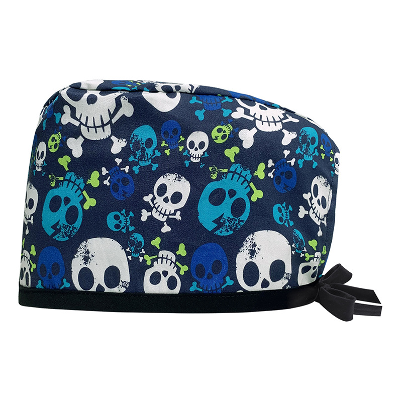 Amazon suministro de algodón puro impresión quirúrgica tapa femenina correa ajustable enfermera tapa médico dental oral fregar tapa