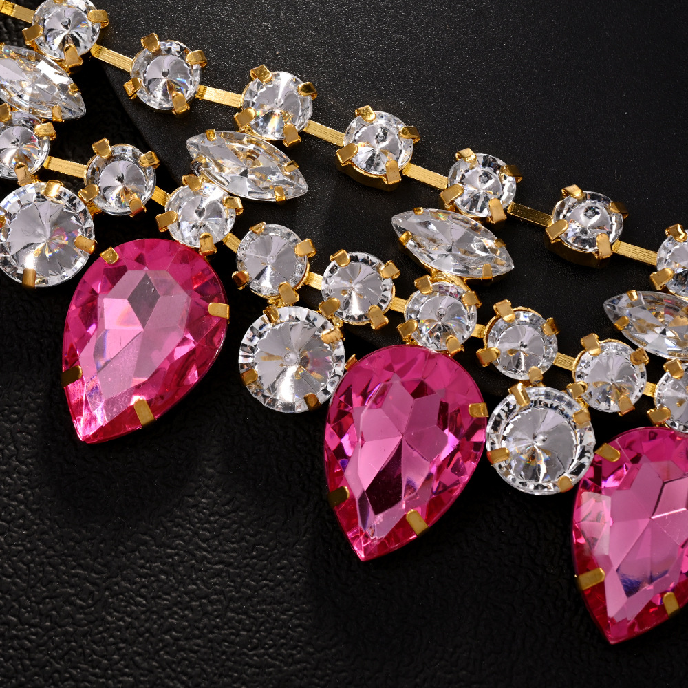 Juego de joyas de gotas de agua de AliExpress, cadena de clavícula de diamantes de imitación exagerada, pendientes simples, accesorios de diamantes completos, Jewelry Set