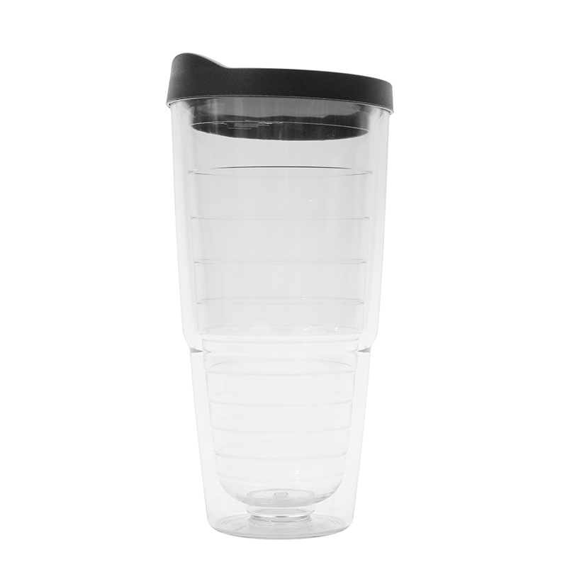 Nuevo moderno vaso de agua de plástico para beber directo 24oz vaso de rosca de doble capa de plástico grueso multicolor para bebidas frías