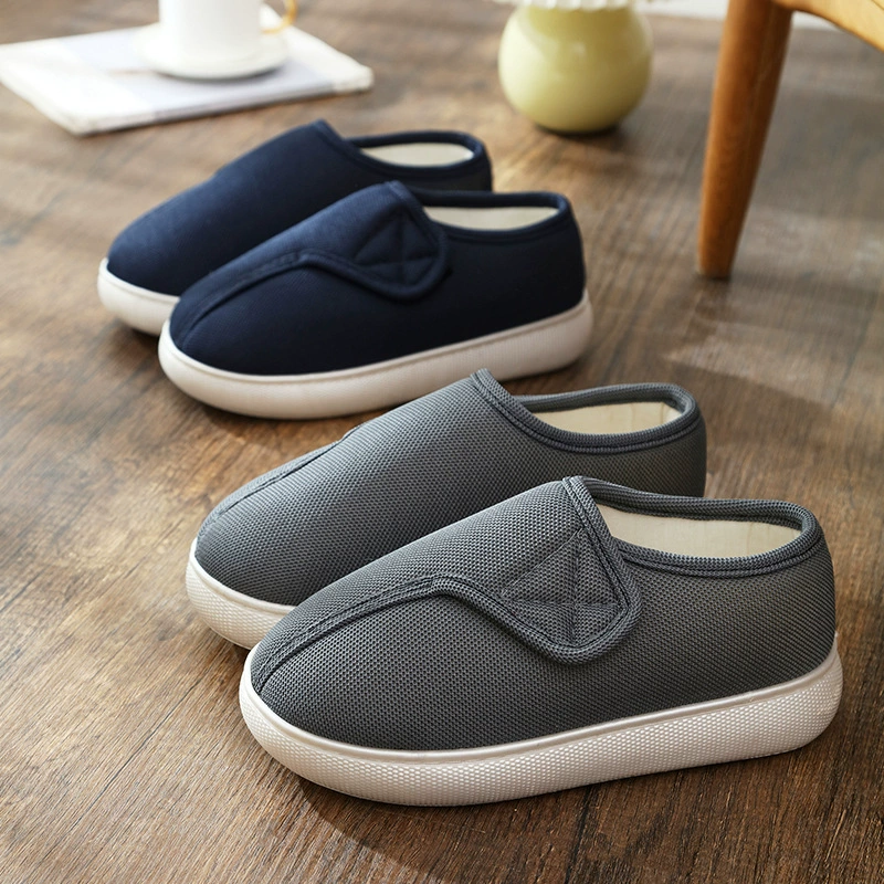 Льняные тапочки для женщин летом, дышащие, впитывающие пот, нескользящие, на мягкой подошве, домашняя обувь для пожилых людей, туфли на каблуке, мужские модели на все сезоны.