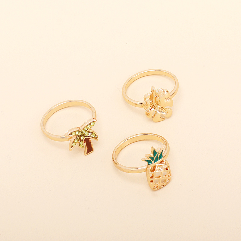 Wholesale Jewelry Pineapple Coconut Tree Ring Set Nihaojewelry display picture 4