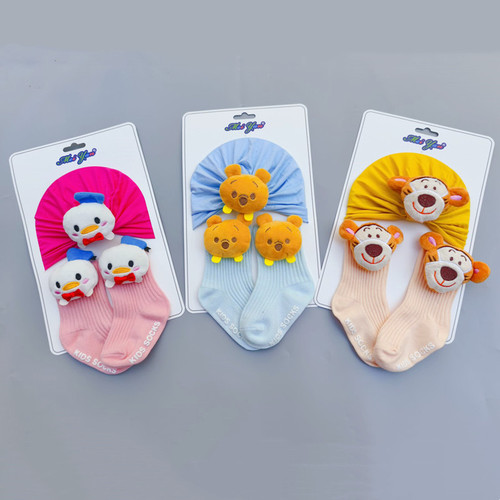 Baby Hat Summer Thin Breathable Socks Set 0-12 Months Newborn Baby Fashionable Cartoon Indian Hat