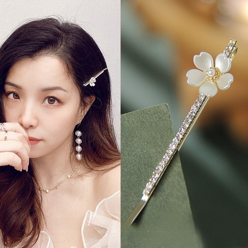 Fairy Gentle Flower Hairpin Fairy Pearl Hairpin Exquisite Bangs Clip One-word Clip Broken Hair Side Clip Hair Accessories_voghion.com
