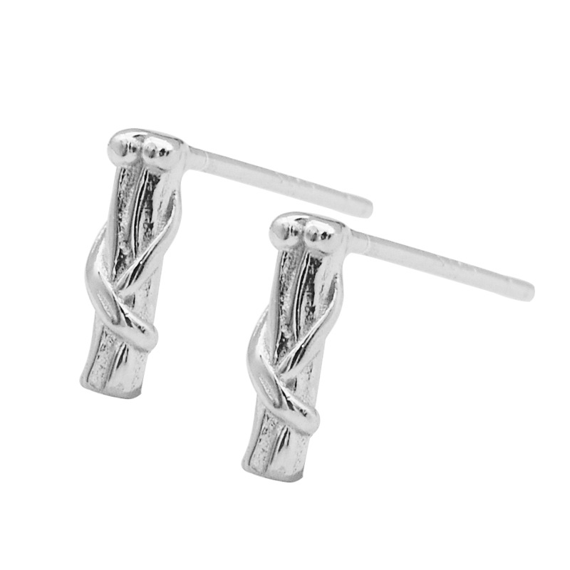 Temperament Cold Style Jewelry S925 Sterling Silver Branch Earrings Korean Version Of Personality High-end Bamboo Earrings Female Jewelry