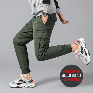 New Style down Pants for Men, Thickened Large Size Overalls, Trendy Brand High-Waist Outer Wear down Pants Plus Enlarged and Fattened