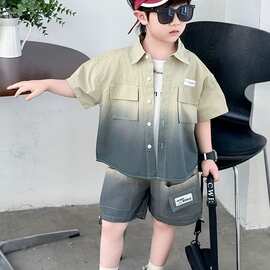 男童夏装衬衫套装新款韩版帅气男孩衣服儿童短袖工装两件套潮