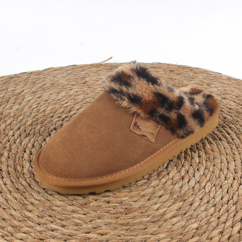 Leopard Print Furry Snow Boots for Men and Women in Winter Fleece-Lined and Thickeneded Short Cotton Boots Warm Bread Cotton Shoes Slippers for Home