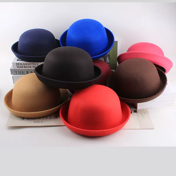 Autumn and Winter Korean Fashion Imitation Wool Stereotype Small Round Hat British Retro Small Top Hat Top Hat Men's and Women's Belt
