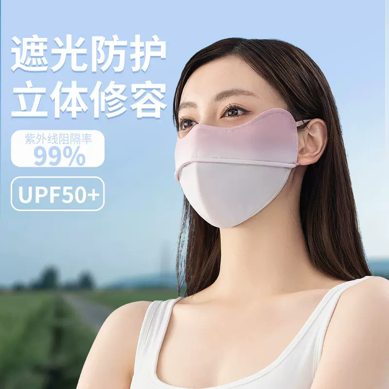 夏季薄款腮红鱼骨防晒口罩冰丝面罩护眼角女户外防紫外线透气