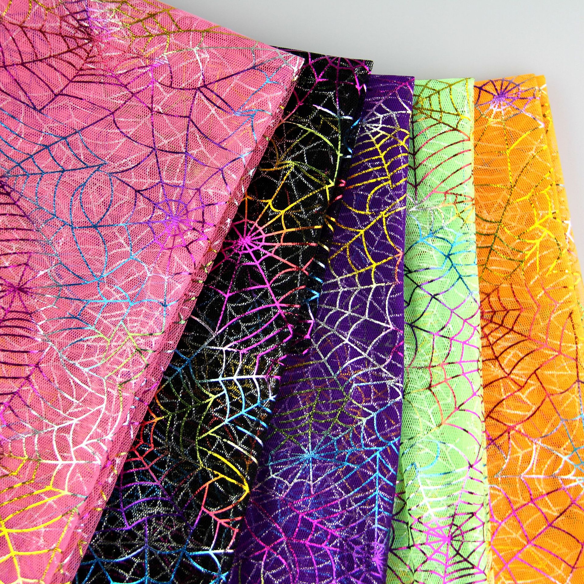 黑色蜘蛛网烫金七彩网纱面料 工艺品童装网纱裙网眼布现货