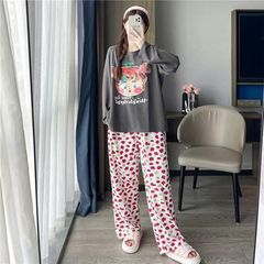 睡衣女春秋款牛奶棉圆领长袖长裤卡通可爱学生薄款家居服两件套装