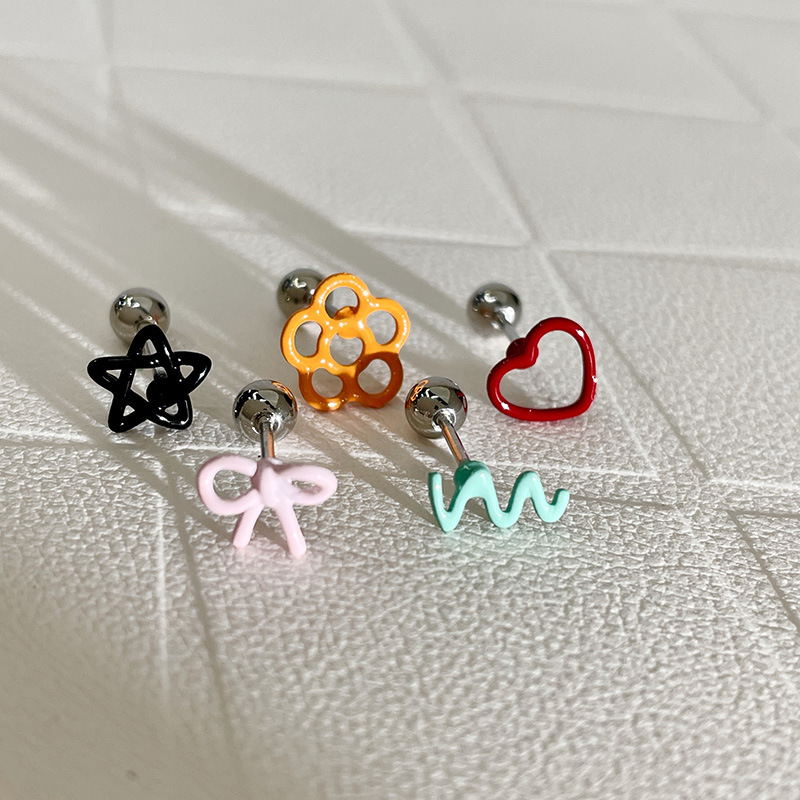 7g Weight Alloy Ear Needle Material Ear Studs Classification 1 Piece Quantity Holiday, Daily, Date Occasion Alloy Material Star, Heart Shape, Bow Knot Pattern Women's Gender Cartoon Style Style 1 Piece Cartoon Style Star Heart Shape Bow Knot Alloy Ear Studs 6