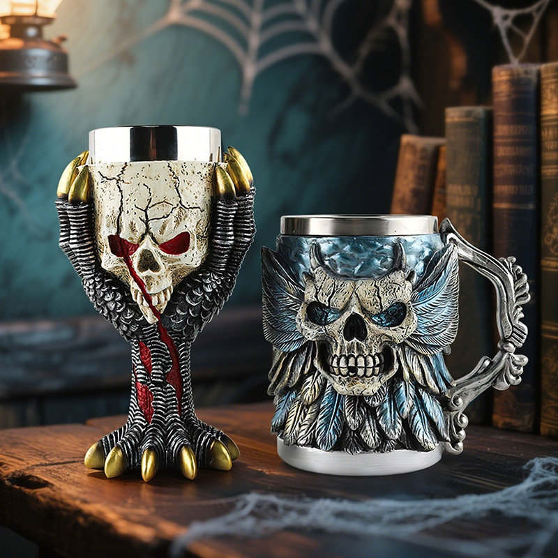  New Creative Resin Skull Beer Mug Home Tavern Desktop Decoration Halloween Gift Ornaments