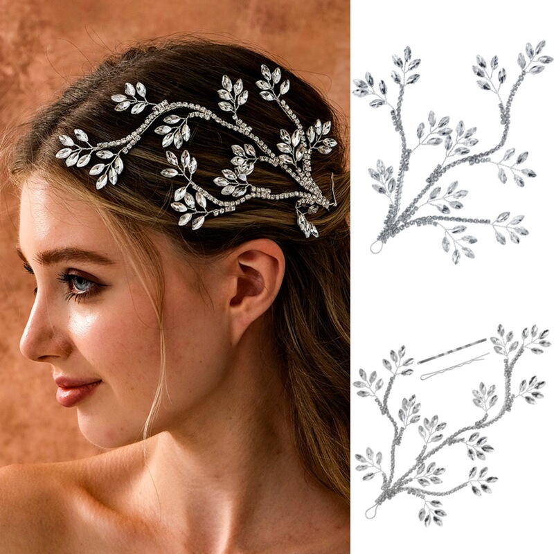 New Light Luxury Heavy-Duty Bridal Headband with Handmade Winding Forest-Style Leaf Hair Accessory for Photoshoot and Makeup, Foreign Trade Rhinestone Hairpiece New Light Luxury Heavy-Duty Bridal Headband with Handmade Winding Forest-Style Leaf Hair Accessory for Photoshoot and Makeup, Foreign Trade Rhinestone Hairpiece