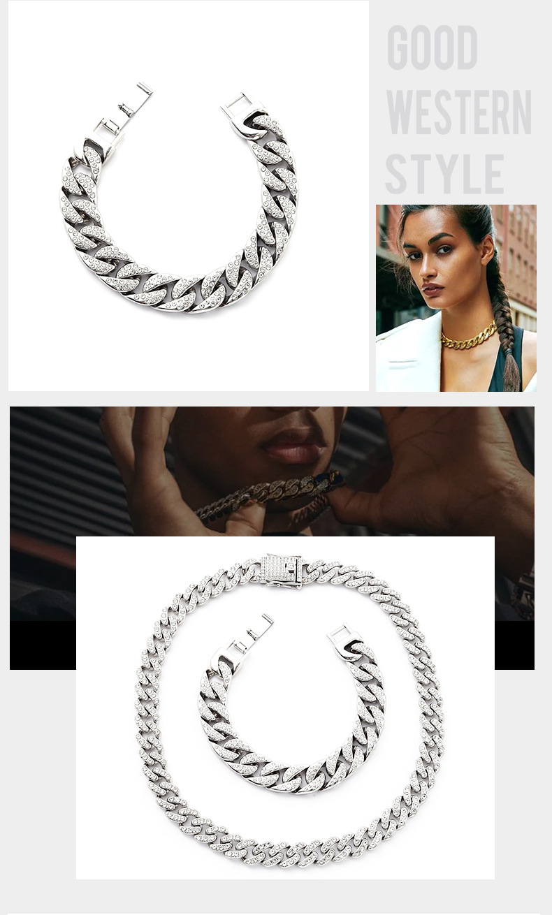 Cuban Diamond Bracelet And Gold Plated Necklace For Men And Women_voghion.com