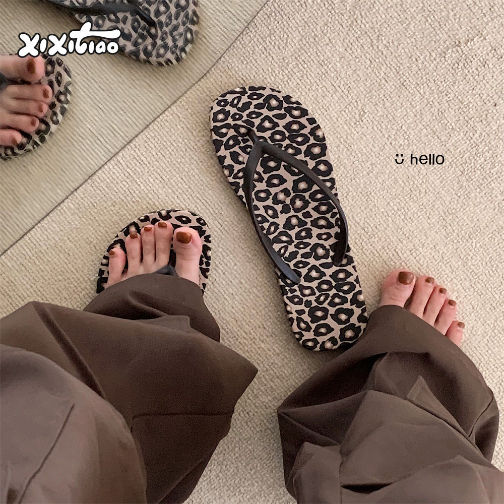 Beach Vacation Flip-Flops For Women, Ins European And American Style, Leopard Print, Unique Summer Trend, Outdoor Wear,_vogvips.com