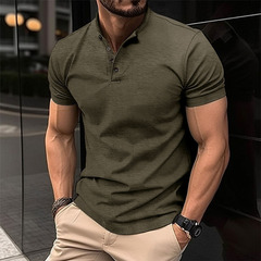 2025 ポロシャツ通気性夏メンズ半袖 Tシャツボタンヨーロッパとアメリカのスポーツヘンリーネックポロシャツクロスボーダー男性