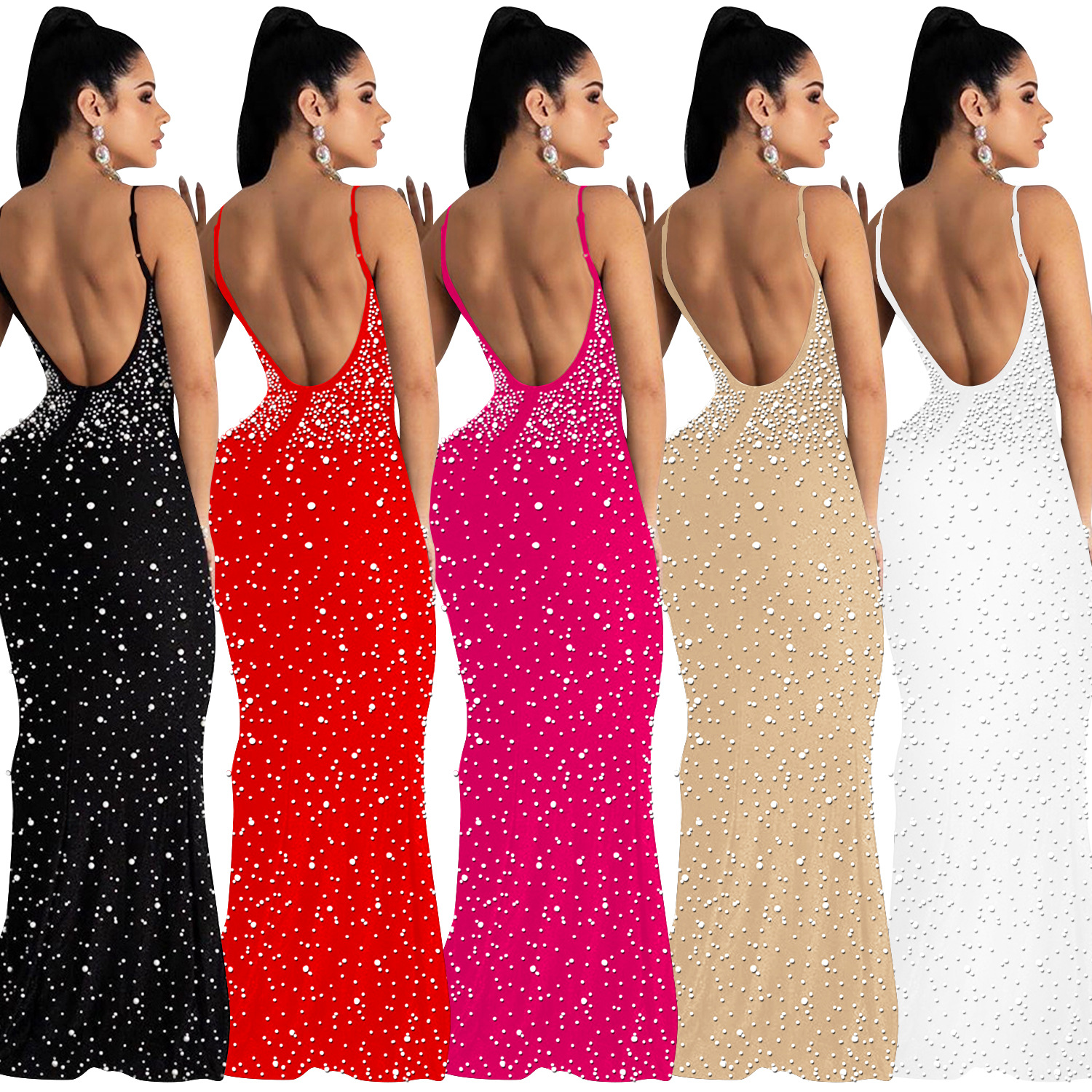 C5852 AliExpress Amazon moda europea y americana de las mujeres rhinestone caliente nightclub sexy Correa vestido sin mangas