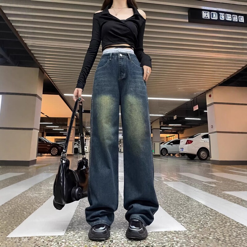 Women's straight-leg, loose-fit jeans for spring and autumn 2026, new high-waisted, slimming, wide-leg, floor-length pants for petite figures Women's straight-leg, loose-fit jeans for spring and autumn 2026, new high-waisted, slimming, wide-leg, floor-length pants for petite figures