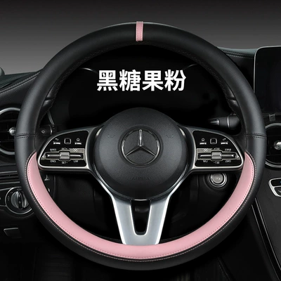 Steering wheel cover – sweat-absorbent leather cover for all seasons - black-candy-powder-round-handlebar-cover-38cm-outer-diameter