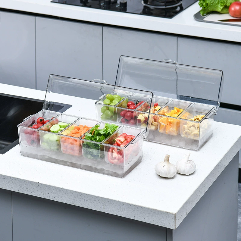 Kitchen storage box Double layer transparent rectangular with lid fresh storage box Sushi fruit salad food storage box Wholesale