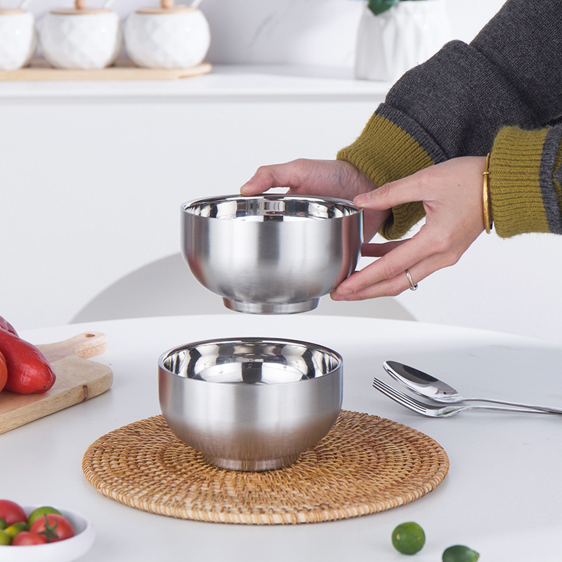 Inside and outside 316 stainless steel bowl suit household children's baby eating bowl double-layer heat insulation anti-scald food grade