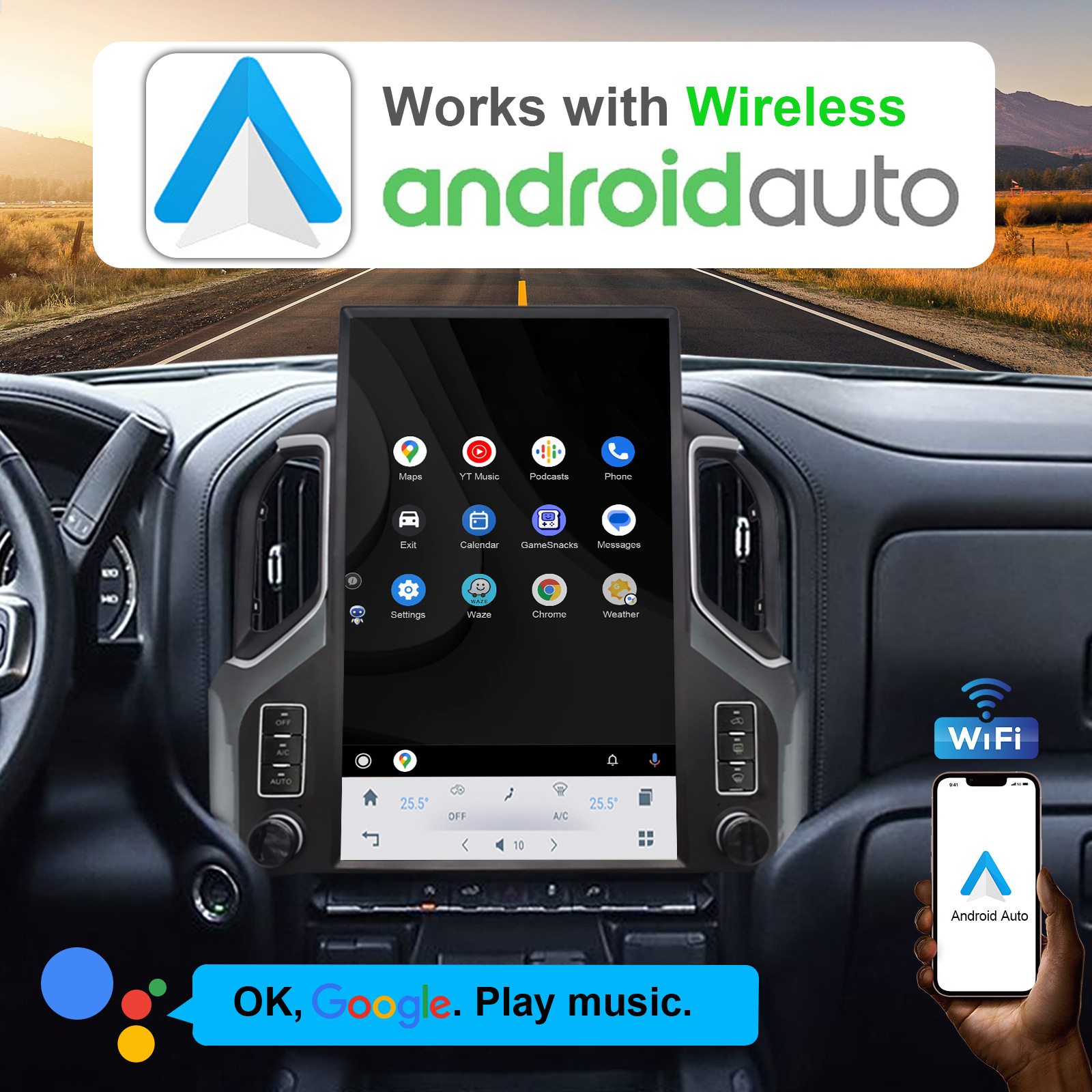 17.3inch Vertical Screen Android for Chevrolet Silverado 2019- Bluetooth Voice Control Navigation Screen