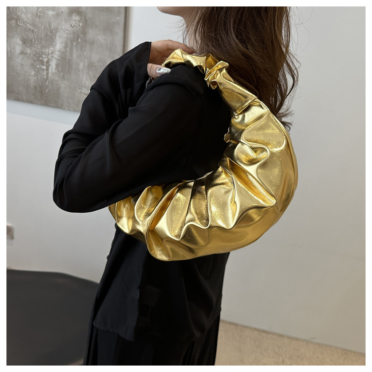 2024 neue plissierte runde Handtasche, vielseitige, modische Unterarm-Nischen-Design-High-End-Damentasche_voghion.com