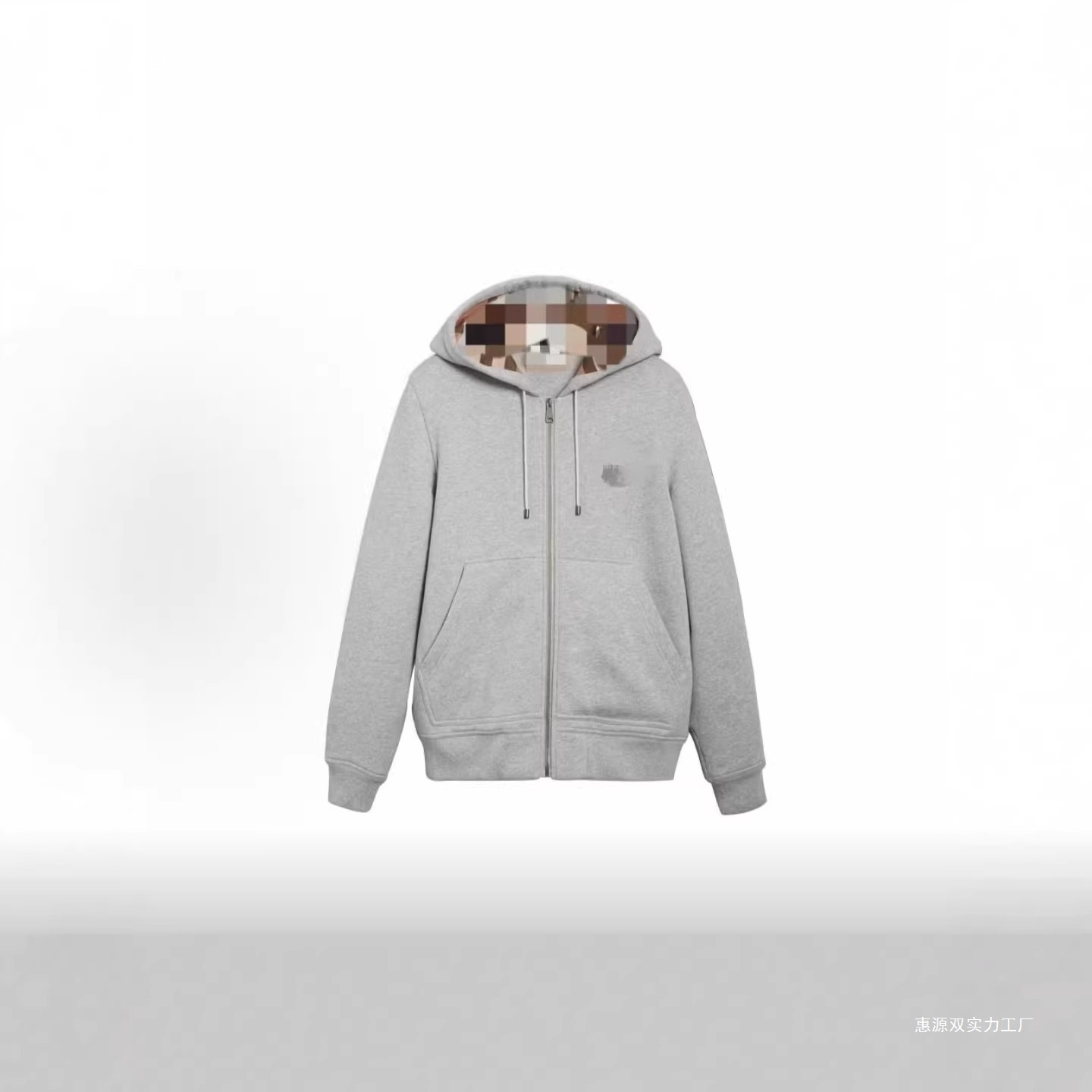 Cross-Border High-Quality Authentic Version Autumn and Winter Men's Hooded Zip-Up Sweatshirt with Embroidered Logo and Plaid Jacket
