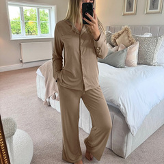 长袖2025欧美新款外贸家居服女睡衣套装舒适跨境长裤秋季睡衣开衫