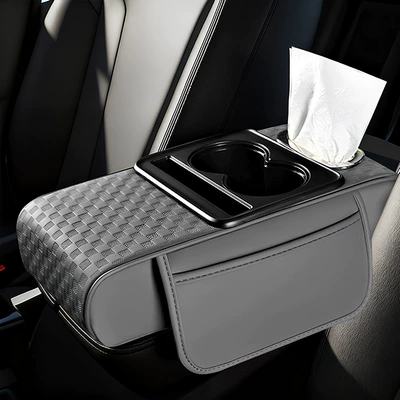 Armrest box pad – Armrest Box Pad, Multifunctional Cup - embossed-gray