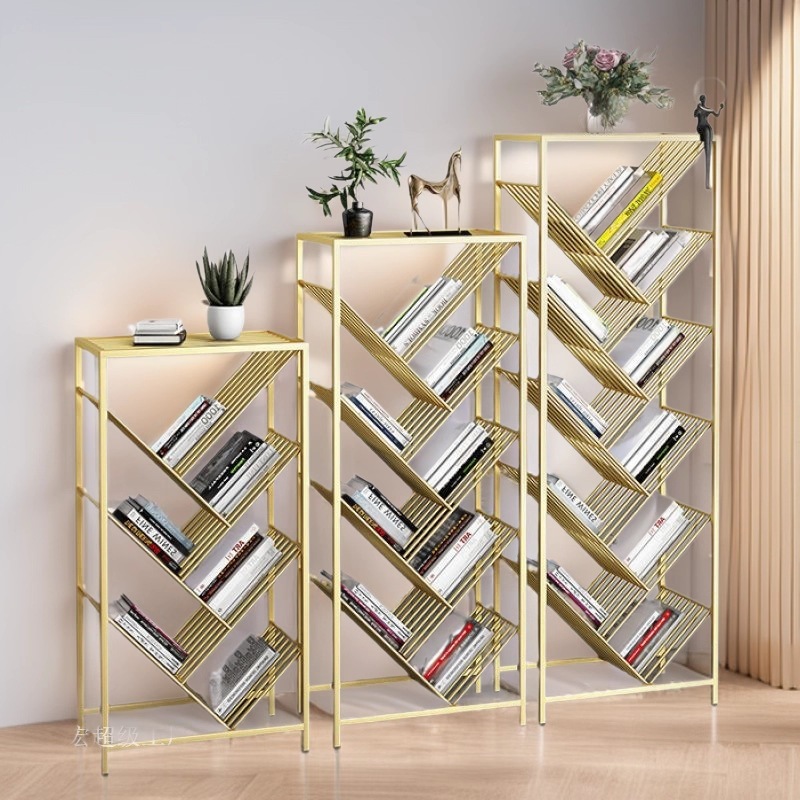 Iron Storage Rack Light Luxury Multi-Layer Bookshelf Simple Storage Simple Floor-Standing Student Bookcase Tree-Shaped Bookshelf Wholesale