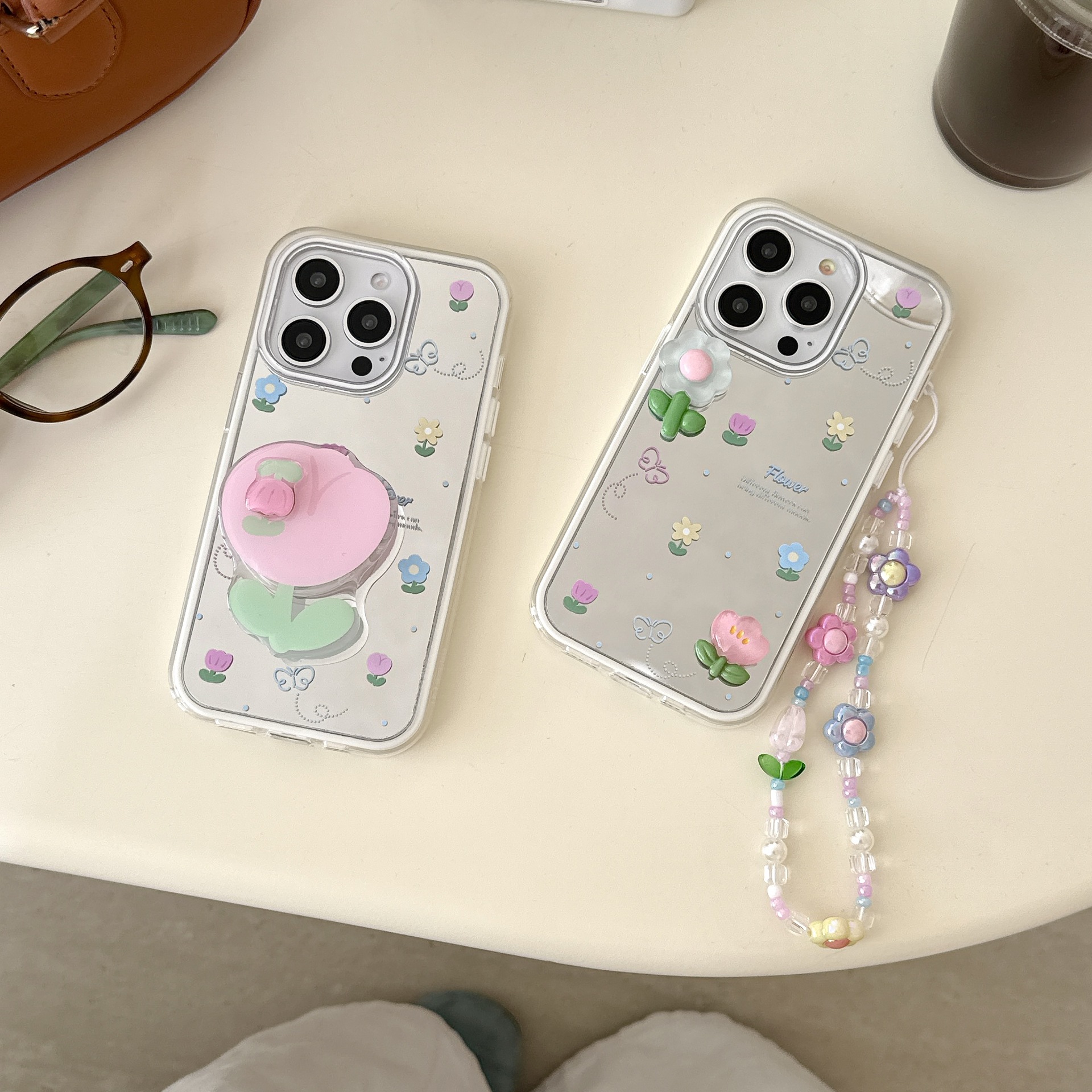 Tulipanes tridimensionales suaves de verano para Apple 15/16 funda para teléfono móvil 14Pro espejo 16ProMax flor 13