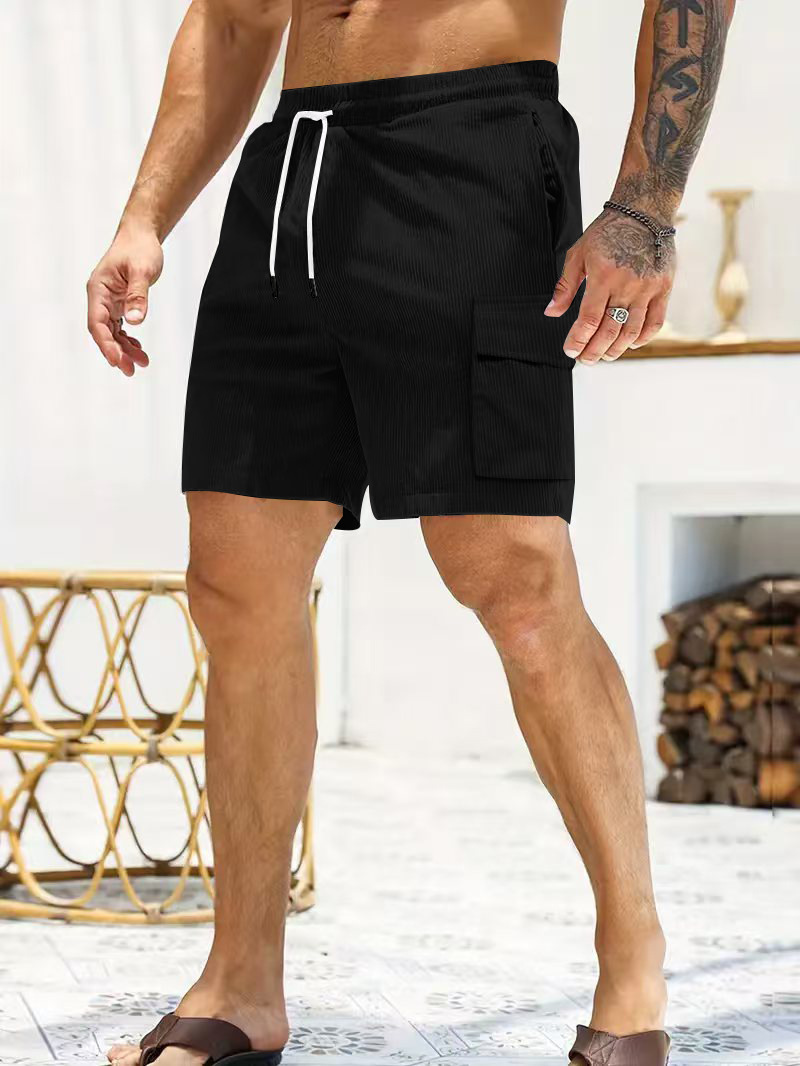 Pantalones cortos de ropa de trabajo para hombres transfronterizos nuevos pana de color sólido en verano pantalones cortos casuales de bolsillo múltiple para hombres simples