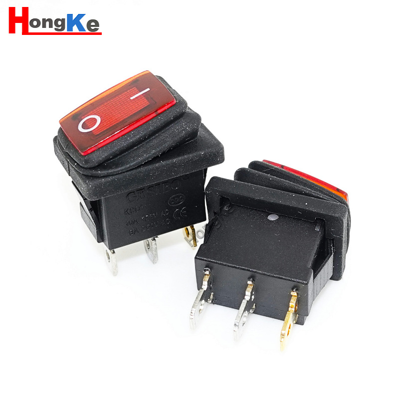 KCD1 12V带灯防水船型开关 3脚2档两脚两档6A250V防水带灯开关