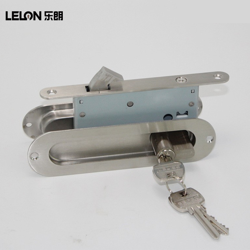 Lelang fábrica venta al por mayor 304 acero inoxidable puerta corredera cerradura 50 solo gancho push pull manija oculta cerradura puerta corredera con gancho cerradura oculta