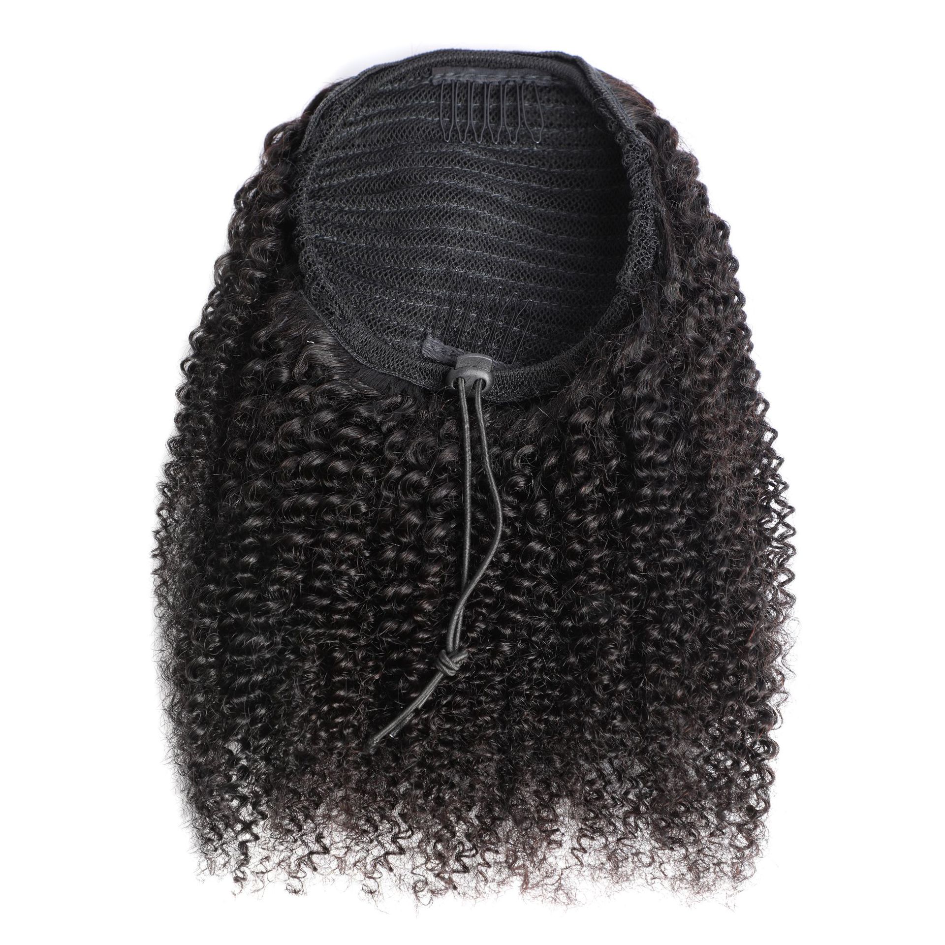 Afro Kinky Curly Human Hair Ponytail Drawstring Hair Extension_voghion.com
