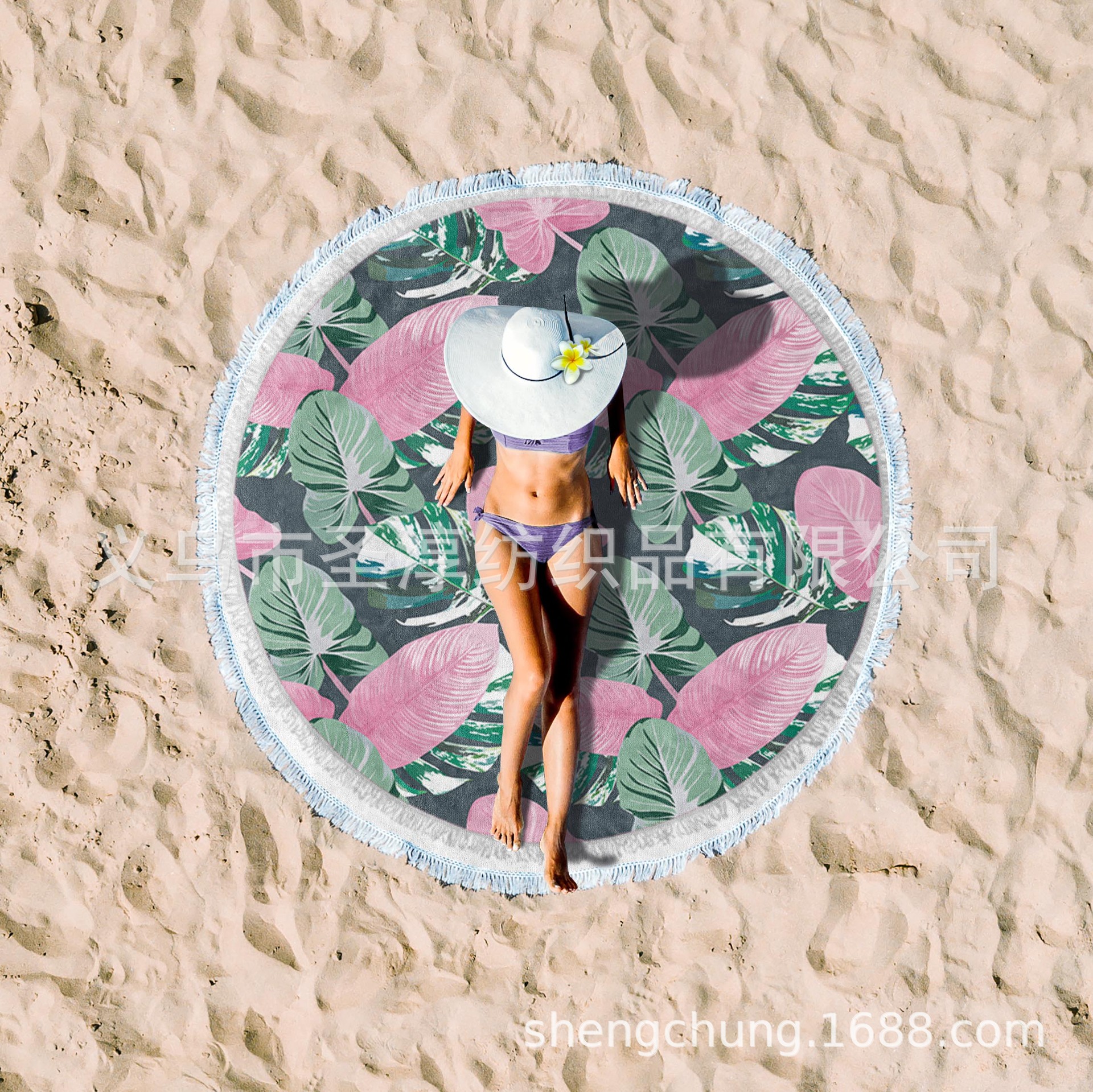 Toalla de playa redonda de fábrica fibra fina playa vacaciones mantel picnic mat con borla chal cojín toalla de playa
