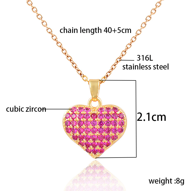 Fashion Heart Shape Titanium Steel Inlay Zircon Pendant Necklace 1 Piece