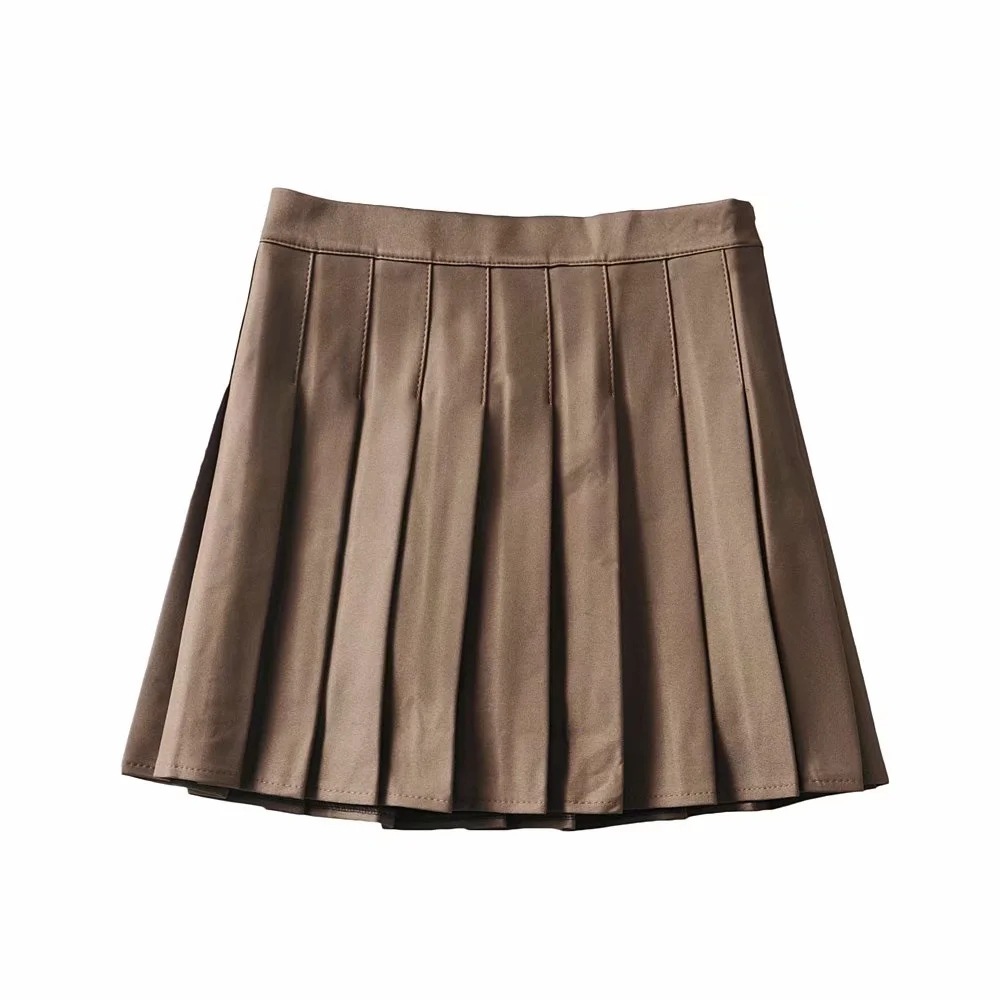 falda plisada de color sólido de cintura alta NSAC21959