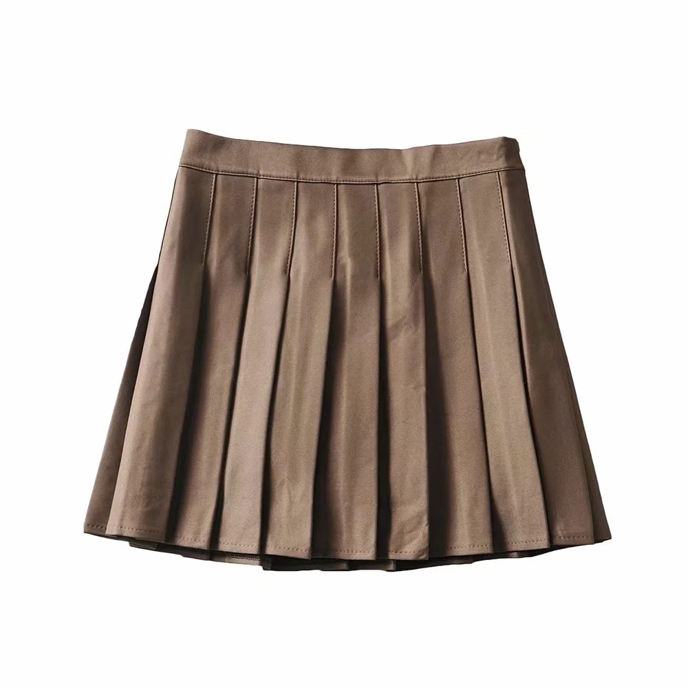 high waist solid color pleated skirt NSAC21959