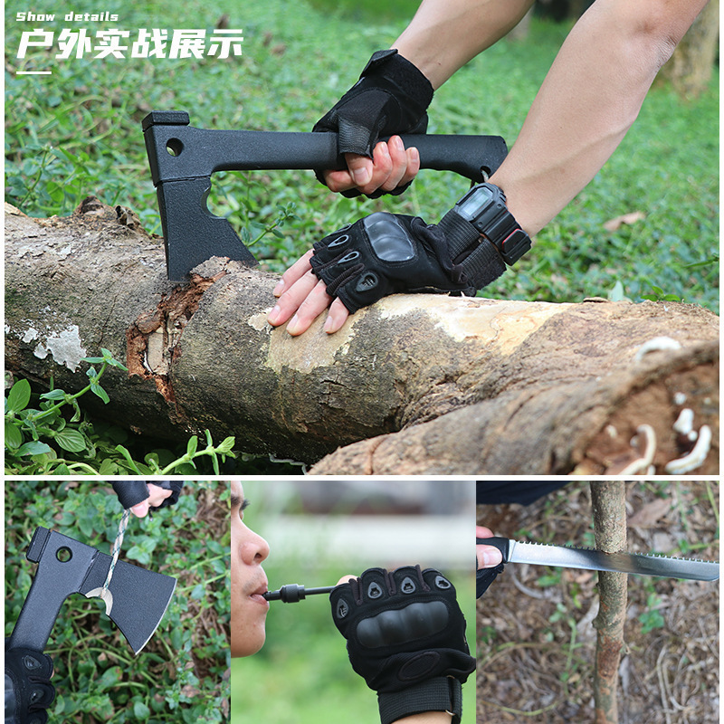 Hacha multifuncional al aire libre hacha táctica de campamento hacha cortar madera sierra de banda hacha de campamento hacha de fuego