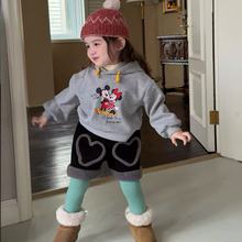 女童连帽加绒加厚卫衣冬新款儿童套头衫宝宝保暖米奇灰色上衣