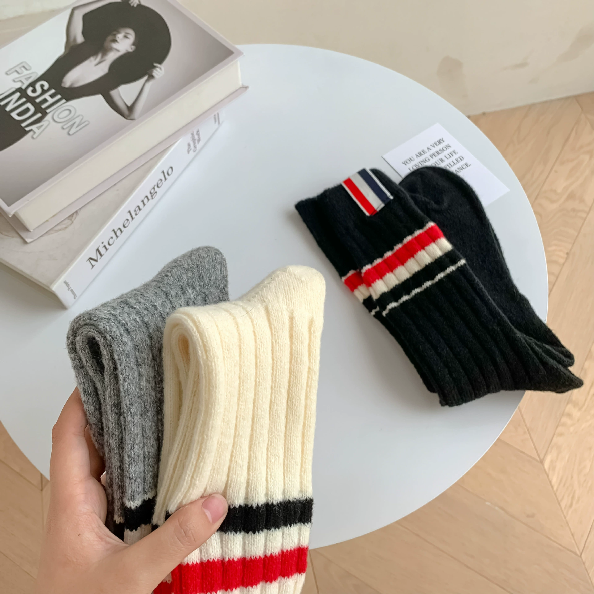 Носки в стиле опрятного стиля TB носки для икры с тремя полосками, женские носки с высоким ворсом JK, женские носки в японском стиле для девочек