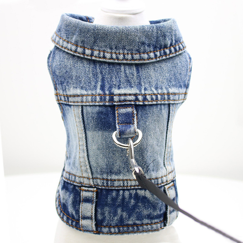 Pet small dog dog clothes traction spring and autumn winter Denim vest jacket cross-border explosions manufacturers wholesale
