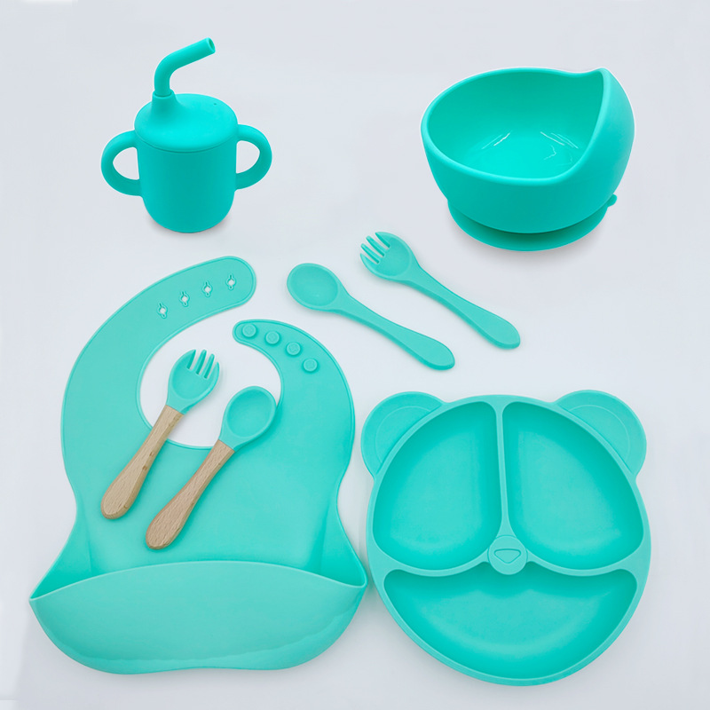 실리콘 보충 식기 세트 모성 및 유아 제품 어린이 식기 통합 아기 식기 세트 곰 디너 플레이트 세트
